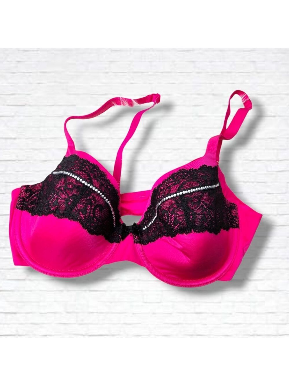 La Senza So Free Hot Pink Black Lace Padded Bra Size 38B